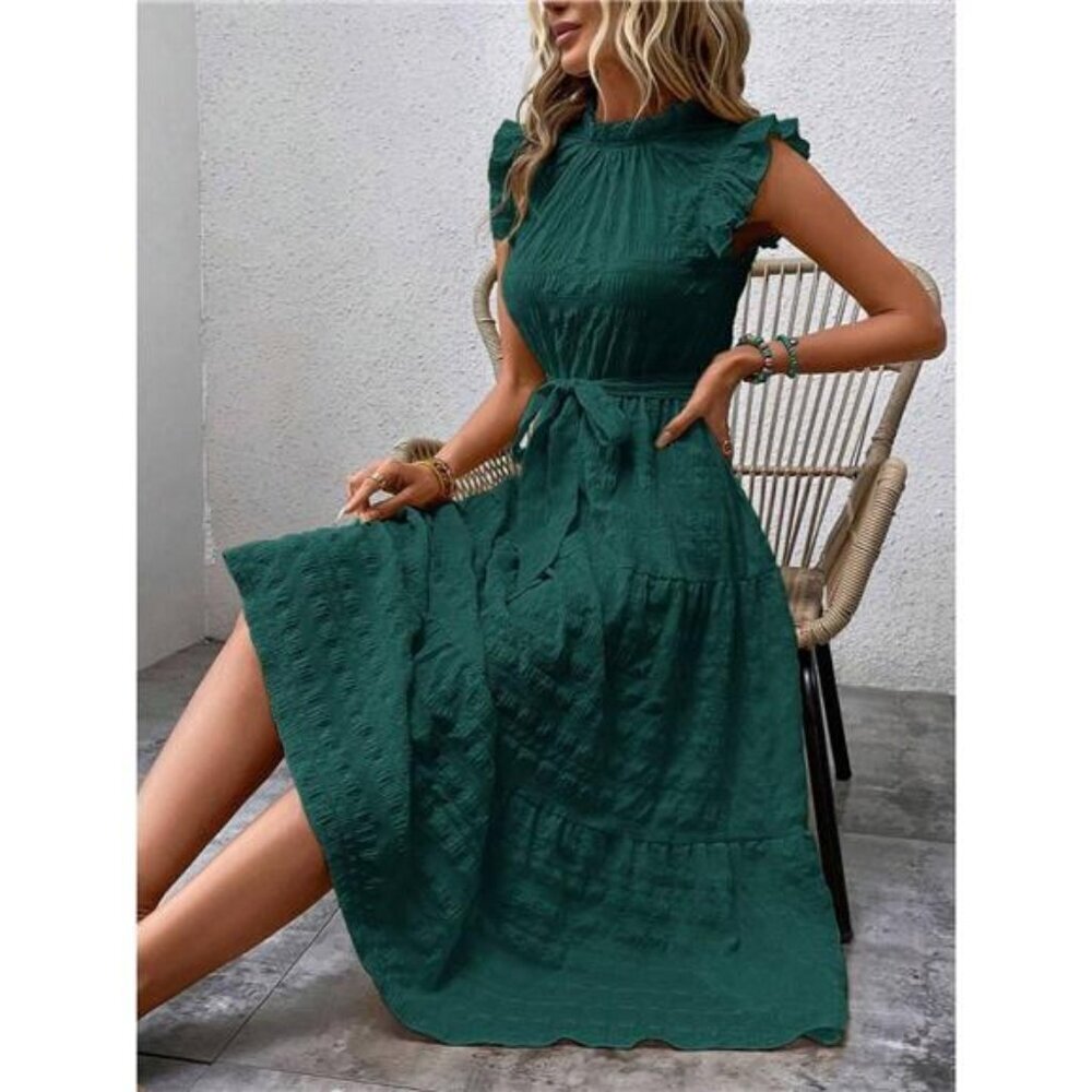 Tied Ruffled Cap Sleeve Midi Dress - Picture 8 of 16